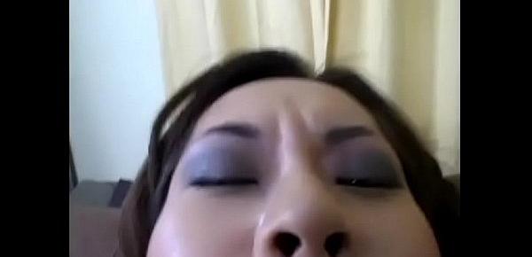  Exotic Asian babe Kammy moans when fills her twat with hard latin cock